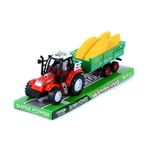Jucarii, Copii si Bebe - Jucarii si jocuri - Vehicule si jucarii cu telecomanda - Utilaje constructie de jucarie - Tractor de jucarie cu remorca si 4 porumbi, de frictiune, pentru copii 3 + ani, 39cm lungime, rosu-verde - Infinity.ro