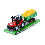 Jucarii, Copii si Bebe - Jucarii si jocuri - Vehicule si jucarii cu telecomanda - Utilaje constructie de jucarie - Tractor de jucarie cu remorca si 4 porumbi, de frictiune, pentru copii 3 + ani, 39cm lungime, rosu-verde - Infinity.ro
