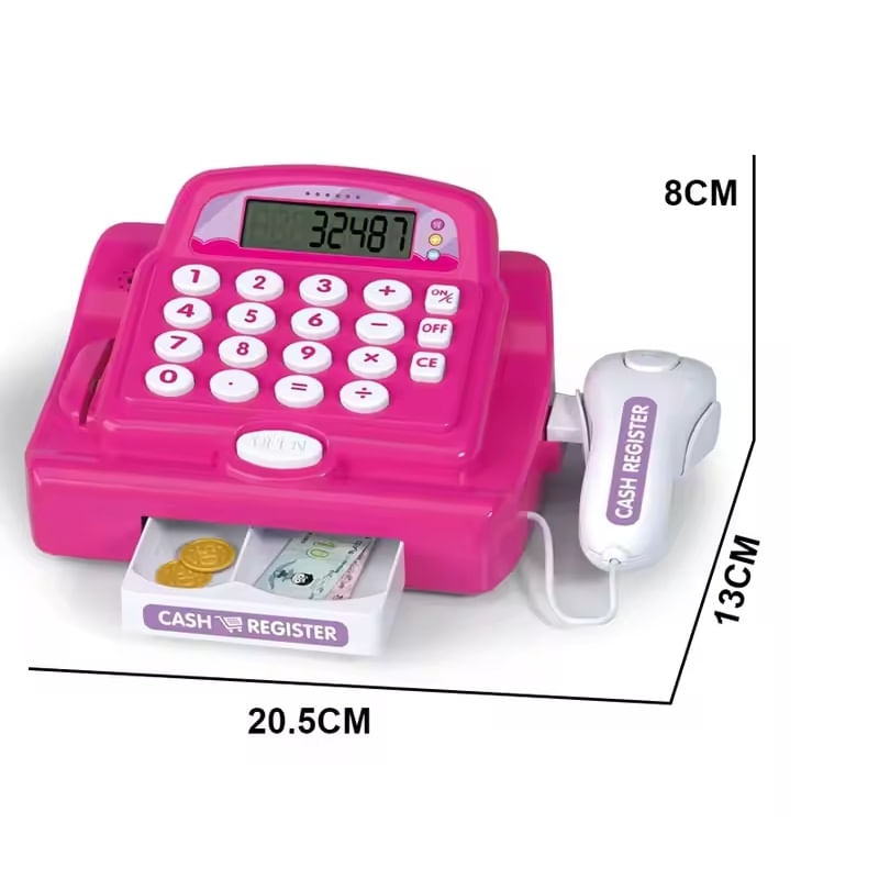 Jucarii, Copii si Bebe - Jucarii si jocuri - Jucarii de rol - Set joaca supermarket - Casa de marcat de jucarie, cu card, bani si produse incluse, pentru copii 3+ ani, 20.5x13x8 cm, roz - Infinity.ro