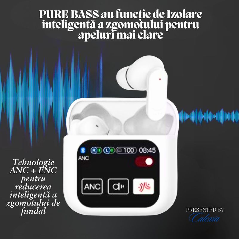 TV, Audio-Video si Foto - Portabile audio - Casti audio - Casti Wireless PURE BASS – Bluetooth 5.4, Ecran tactil LED 1.9”, ANC, ENC, bass puternic, Hi-Res Audio Panoramic 9D - Infinity.ro
