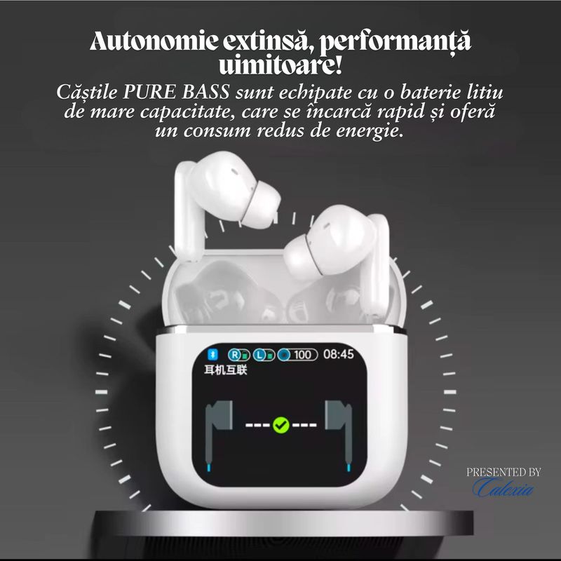 TV, Audio-Video si Foto - Portabile audio - Casti audio - Casti Wireless PURE BASS – Bluetooth 5.4, Ecran tactil LED 1.9”, ANC, ENC, bass puternic, Hi-Res Audio Panoramic 9D - Infinity.ro