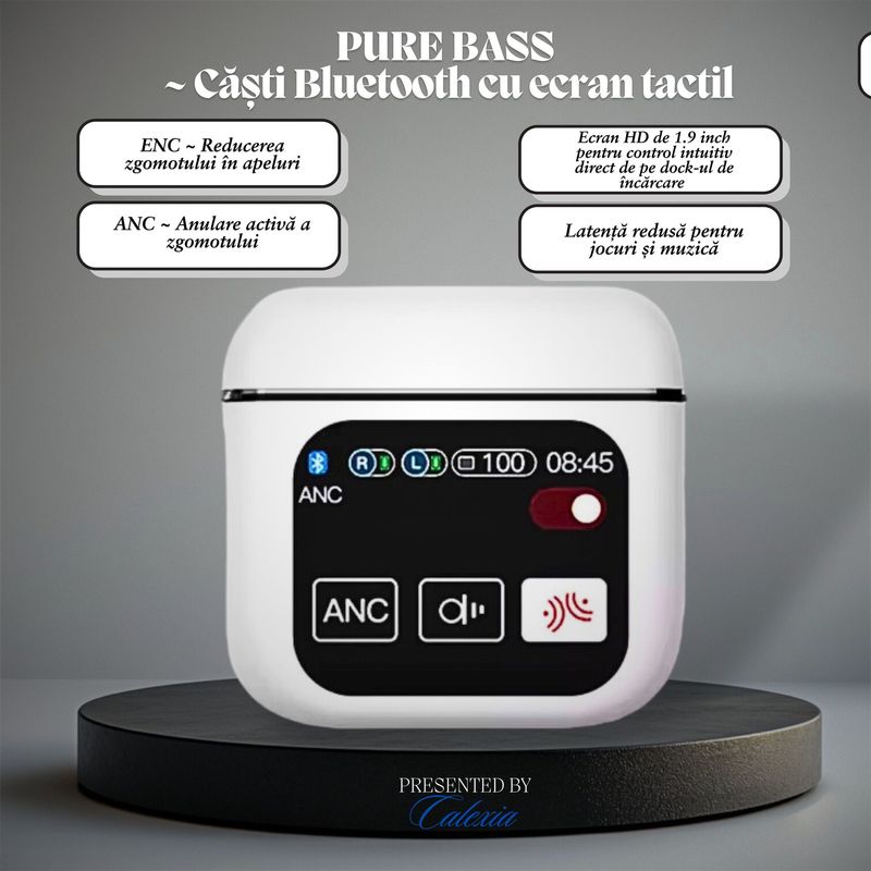 TV, Audio-Video si Foto - Portabile audio - Casti audio - Casti Wireless PURE BASS – Bluetooth 5.4, Ecran tactil LED 1.9”, ANC, ENC, bass puternic, Hi-Res Audio Panoramic 9D - Infinity.ro