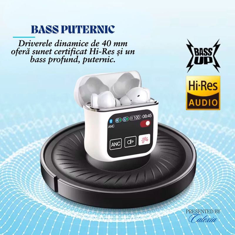 TV, Audio-Video si Foto - Portabile audio - Casti audio - Casti Wireless PURE BASS – Bluetooth 5.4, Ecran tactil LED 1.9”, ANC, ENC, bass puternic, Hi-Res Audio Panoramic 9D - Infinity.ro