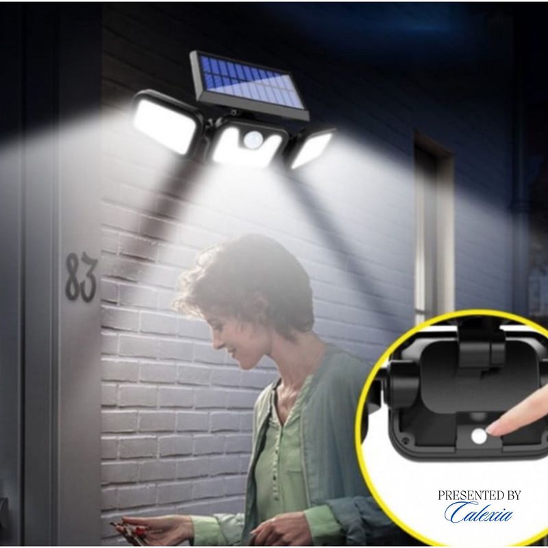 Casa si Gradina - Corpuri si surse de iluminat - Iluminat exterior - Lampi solare - Set 2 Lampi LED e-Wantay 3 in 1 cu incarcare solara pentru Exterior– 82 LED-uri Puternice, Reglabila, Senzor de Miscare - Infinity.ro