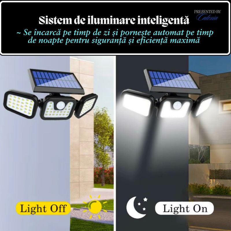 Casa si Gradina - Corpuri si surse de iluminat - Iluminat exterior - Lampi solare - Set 2 Lampi LED e-Wantay 3 in 1 cu incarcare solara pentru Exterior– 82 LED-uri Puternice, Reglabila, Senzor de Miscare - Infinity.ro