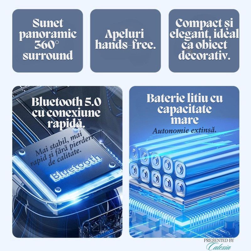 TV, Audio-Video si Foto - Portabile audio - Boxe portabile - Boxa Portabila e-Wantay, Bluetooth 5.0, Sunet Hi-Fi 360° Surround, Microfon Inclus, Apeluri Hands-Free,Autonomie 1200mAh - Infinity.ro
