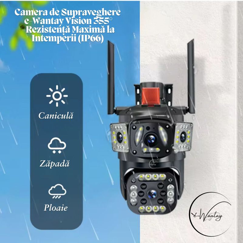 Casa si Gradina - Electrice - Smart Home - Camere de supraveghere - Camera de Supraveghere 2 in 1, e-Wantay® Vision 355°, Wi-Fi, Full HD, PTZ, Vedere Nocturna, Alarma, Detectare Miscare - Infinity.ro