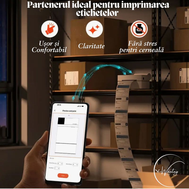 PC, gaming si accesorii - Imprimante, scanere & consumabile - Imprimante - Imprimante termice - Imprimanta termica portabila e-Wantay® High Quality, Bluetooth & USB, Compatibilitate universala, etichete & AWB-uri - Infinity.ro