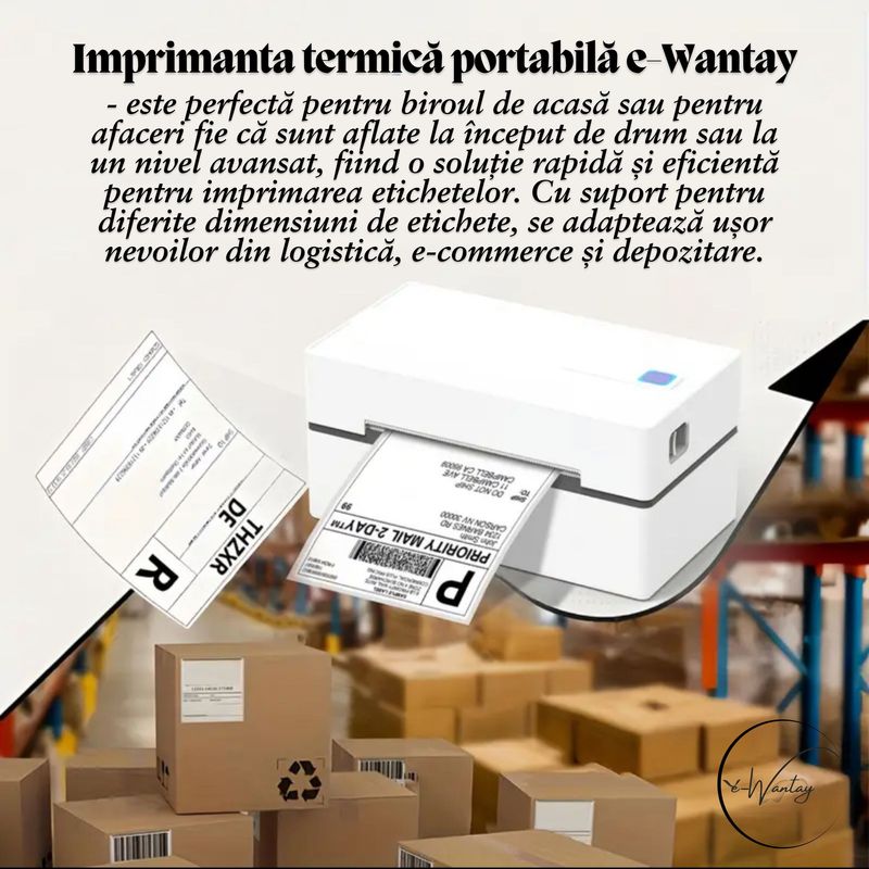 PC, gaming si accesorii - Imprimante, scanere & consumabile - Imprimante - Imprimante termice - Imprimanta termica portabila e-Wantay® High Quality, Bluetooth & USB, Compatibilitate universala, etichete & AWB-uri - Infinity.ro