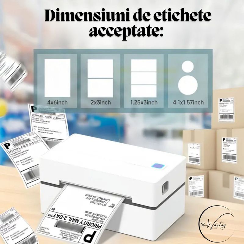 PC, gaming si accesorii - Imprimante, scanere & consumabile - Imprimante - Imprimante termice - Imprimanta termica portabila e-Wantay® High Quality, Bluetooth & USB, Compatibilitate universala, etichete & AWB-uri - Infinity.ro