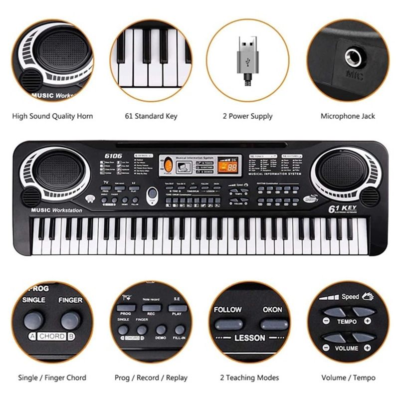 TV, Audio-Video si Foto - Instrumente muzicale - Instrumente electrice si electronice - Orga electronica copii,61 clape,instrument multifunctional, microfon inclus - Infinity.ro