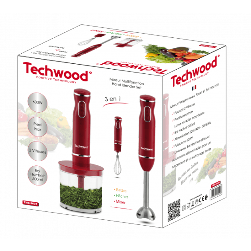 Electronice si Electrocasnice - Electrocasnice bucatarie - Mixere, tocatoare & roboti de bucatarie - Blendere si mini tocatoare - Blender vertical 3 in 1 Techwood TMS-9605, 600 W, 500ml - Infinity.ro