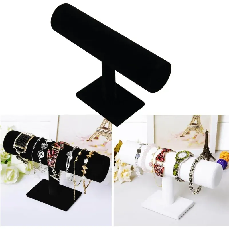 Fashion, accesorii si bijuterii - Femei - Bijuterii femei - Cutii bijuterii - Suport cilindric pentru bratari, expunere eleganta din catifea, inaltime 15 cm, Gonga® Negru - Infinity.ro