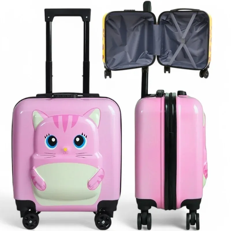 Sport si Outdoor - Articole de voiaj - Trolere - Troler cu design pisicuta, pentru copii, maner telescopic, 35x25x45 cm, Gonga® Roz - Infinity.ro