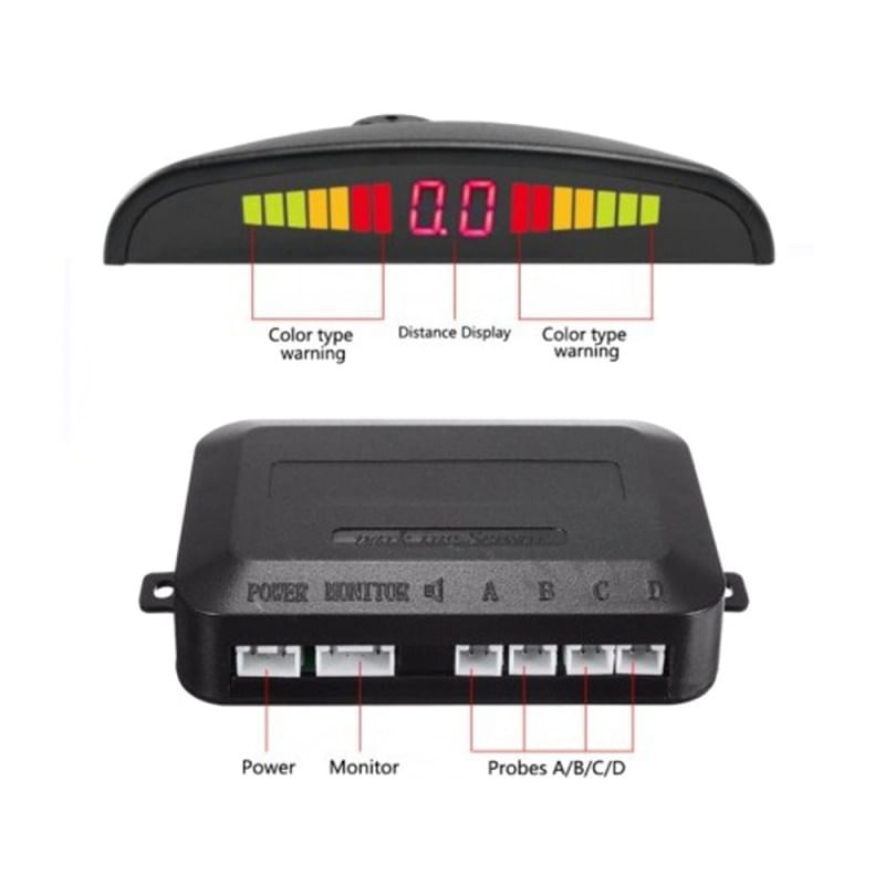 Auto si Moto - Electronice auto - Senzori de parcare - Set Senzori Parcare Auto Detector Parktronic Display Radar Monitor 4 Senzori, Negru/Verde - Infinity.ro