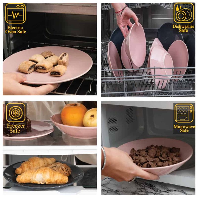 Casa si Gradina - Bucatarie si vesela - Vesela si tacamuri - Farfurii si boluri - Set farfurii 18 piese, pentru 6 persoane, Ash, Cesiro, Gri/Roz - Infinity.ro