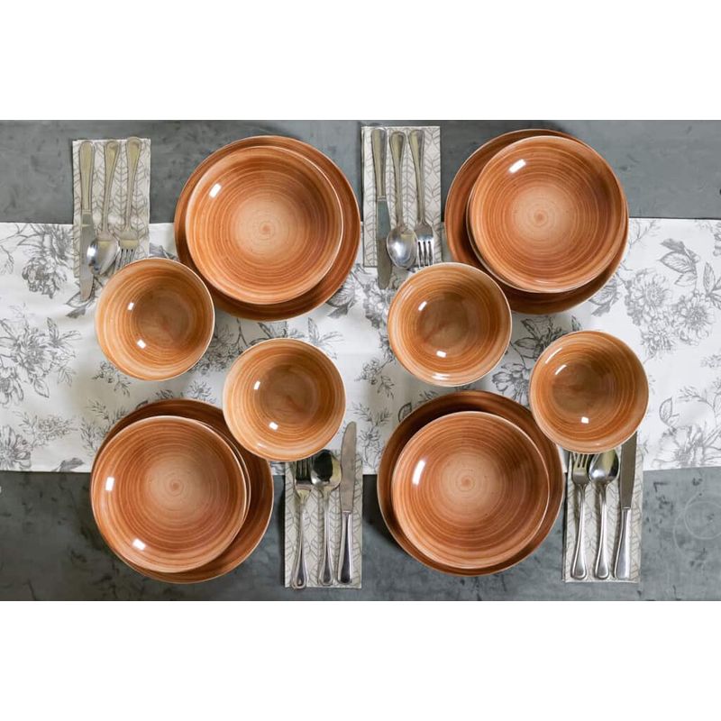 Casa si Gradina - Bucatarie si vesela - Vesela si tacamuri - Farfurii si boluri - Set farfurii 16 piese, pentru 4 persoane, Earth, Cesiro, Alb Ivoire cu maro - Infinity.ro