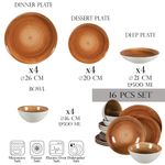 Casa si Gradina - Bucatarie si vesela - Vesela si tacamuri - Farfurii si boluri - Set farfurii 16 piese, pentru 4 persoane, Earth, Cesiro, Alb Ivoire cu maro - Infinity.ro