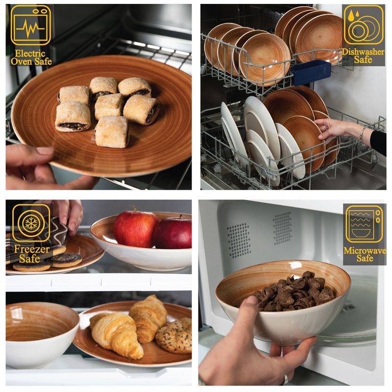 Casa si Gradina - Bucatarie si vesela - Vesela si tacamuri - Farfurii si boluri - Set farfurii 16 piese, pentru 4 persoane, Earth, Cesiro, Alb Ivoire cu maro - Infinity.ro