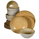 Casa si Gradina - Bucatarie si vesela - Vesela si tacamuri - Farfurii si boluri - Set farfurii 24 piese, pentru 6 persoane, Sundown, Cesiro, Alb Ivoire cu galben - Infinity.ro