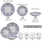 Casa si Gradina - Bucatarie si vesela - Vesela si tacamuri - Farfurii si boluri - Set farfurii 12 piese, 4 persoane, set cu farfurie adancă- Insieme Blu Elegante - Set Veselă Italiană Porțelan - Infinity.ro