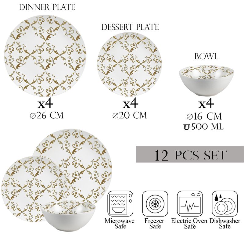 Casa si Gradina - Bucatarie si vesela - Vesela si tacamuri - Farfurii si boluri - Set farfurii 12 piese, 4 persoane, set cu bol- Insieme Splendore Vintage - Set Veselă Italiană Porțelan - Infinity.ro