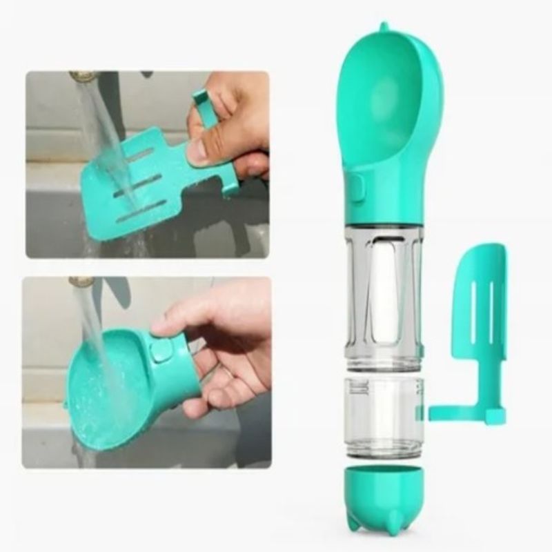 Casa si Gradina - Gradinarit si plante - Produse zootehnice - Adapatoare animale - Dispenser portabil de mancare si apa pentru caini si pisici Nuxie, 5 in 1, 300 ml, saci igienici, spatula, turcuaz - Infinity.ro