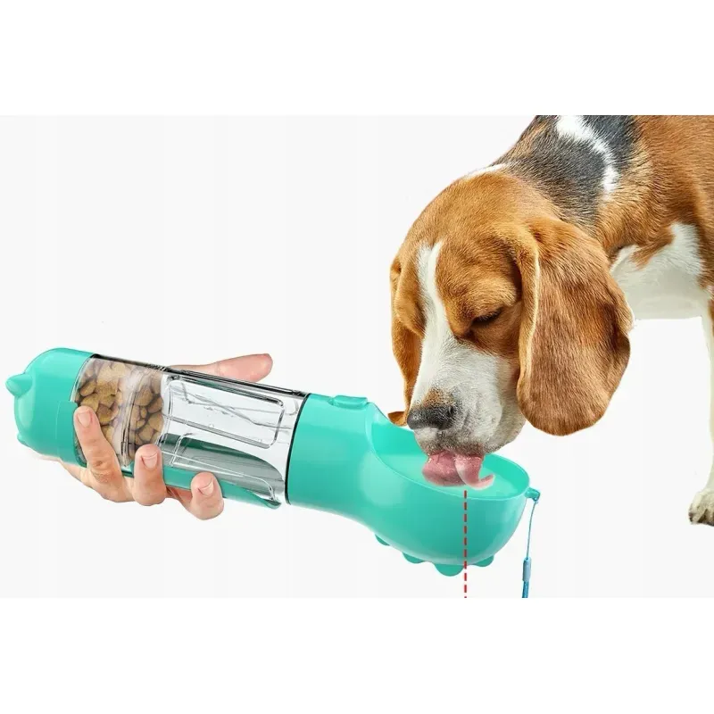 Casa si Gradina - Gradinarit si plante - Produse zootehnice - Adapatoare animale - Dispenser portabil de mancare si apa pentru caini si pisici Nuxie, 5 in 1, 300 ml, saci igienici, spatula, turcuaz - Infinity.ro