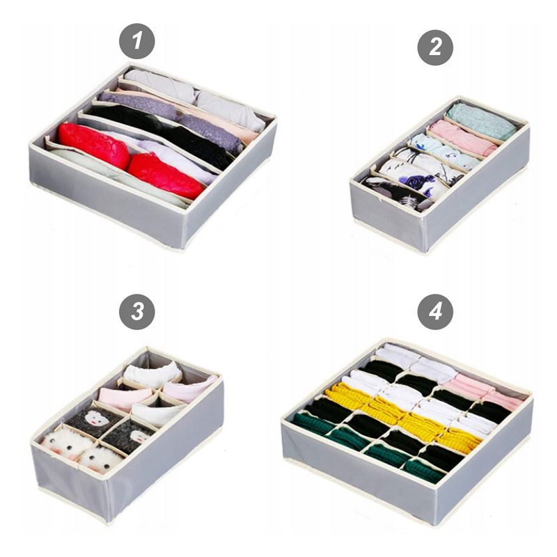 Casa si Gradina - Mobilier - Organizare si depozitare - Organizatoare pentru sertare si dulapuri - Set 4 organizatoare pentru sertar dulap, ideal pentru lenjerie si sosete, gri/bej - Infinity.ro
