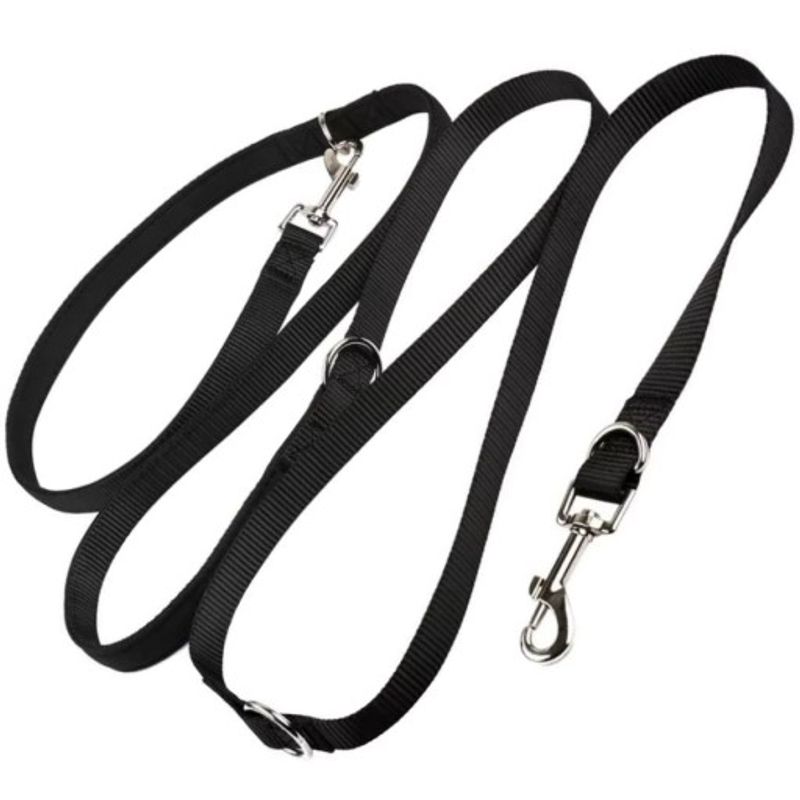 Petshop - Accesorii petshop - Zgarzi, lese si hamuri - Lese - Lesa reglabila pentru caini Nuxie, inel pentru dublare lesa, 5 m, latime 2.5 cm, negru - Infinity.ro