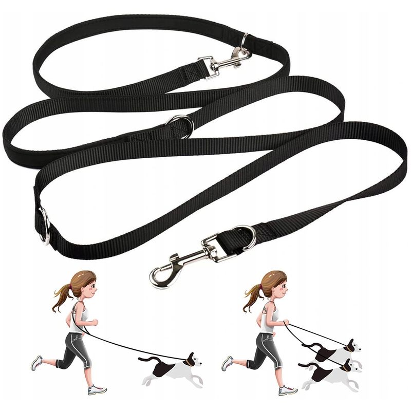 Petshop - Accesorii petshop - Zgarzi, lese si hamuri - Lese - Lesa reglabila pentru caini Nuxie, inel pentru dublare lesa, 5 m, latime 2.5 cm, negru - Infinity.ro