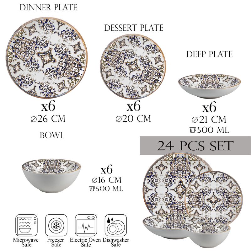 Casa si Gradina - Bucatarie si vesela - Vesela si tacamuri - Farfurii si boluri - Set farfurii 24 piese, 6 persoane - Eleganza Bronzo - Set Veselă Italiană Porțelan - Infinity.ro
