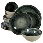 Casa si Gradina - Bucatarie si vesela - Vesela si tacamuri - Farfurii si boluri - Set farfurii 16 piese, pentru 4 persoane, Whirlwind, Cesiro, Alb Ivoire cu negru - Infinity.ro