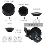 Casa si Gradina - Bucatarie si vesela - Vesela si tacamuri - Farfurii si boluri - Set farfurii 16 piese, pentru 4 persoane, Anthracite, Cesiro, Gri Mat - Infinity.ro
