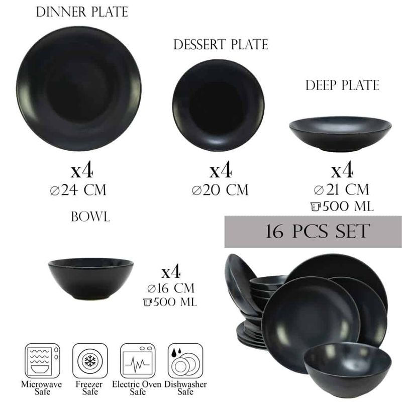 Casa si Gradina - Bucatarie si vesela - Vesela si tacamuri - Farfurii si boluri - Set farfurii 16 piese, pentru 4 persoane, Anthracite, Cesiro, Gri Mat - Infinity.ro