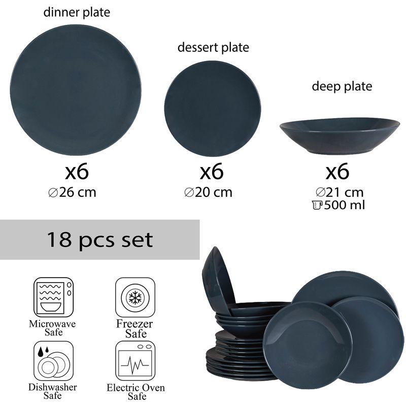 Casa si Gradina - Bucatarie si vesela - Vesela si tacamuri - Farfurii si boluri - Set farfurii 18 piese, pentru 6 persoane, Grafitty Gray, Cesiro, Gri Inchis - Infinity.ro
