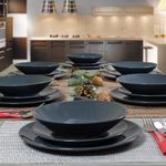 Casa si Gradina - Bucatarie si vesela - Vesela si tacamuri - Farfurii si boluri - Set farfurii 18 piese, pentru 6 persoane, Grafitty Gray, Cesiro, Gri Inchis - Infinity.ro