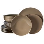 Casa si Gradina - Bucatarie si vesela - Vesela si tacamuri - Farfurii si boluri - Set farfurii 18 piese, pentru 6 persoane, Coffee Brown, Cesiro, Maro Lucios - Infinity.ro