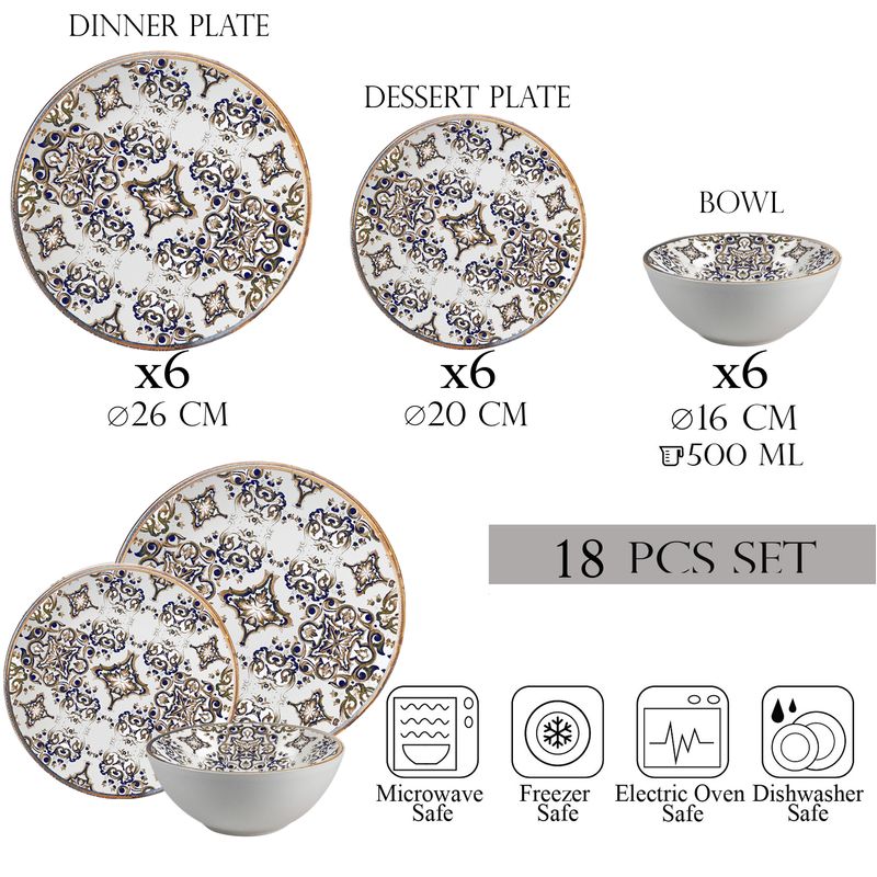 Casa si Gradina - Bucatarie si vesela - Vesela si tacamuri - Farfurii si boluri - Set farfurii 18 piese, 6 persoane, set cu bol- Eleganza Bronzo - Set Veselă Italiană Porțelan - Infinity.ro