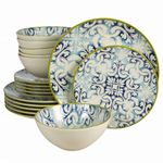 Casa si Gradina - Bucatarie si vesela - Vesela si tacamuri - Farfurii si boluri - Set farfurii 18 piese, pentru 6 persoane, Marocco, Cesiro, Alb Ivoire cu albastru - Infinity.ro