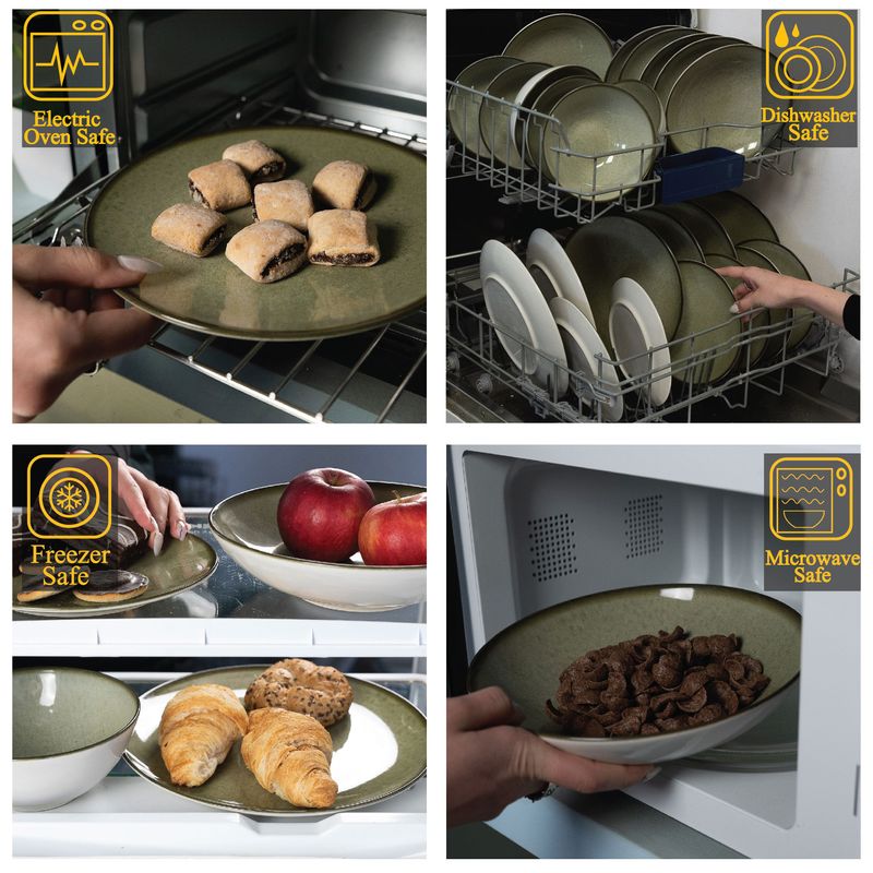 Casa si Gradina - Bucatarie si vesela - Vesela si tacamuri - Farfurii si boluri - Set farfurii 16 piese, pentru 4 persoane, Earth Green, Cesiro, Alb Ivoire cu verde - Infinity.ro