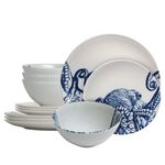 Casa si Gradina - Bucatarie si vesela - Vesela si tacamuri - Farfurii si boluri - Set farfurii 12 piese, pentru 4 persoane, Maritim Oceanic, Cesiro, Alb cu model carcatita - Infinity.ro