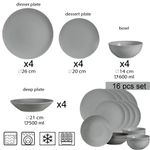 Casa si Gradina - Bucatarie si vesela - Vesela si tacamuri - Farfurii si boluri - Set farfurii 16 piese, pentru 4 persoane, Silver, Cesiro, Gri Lucios - Infinity.ro