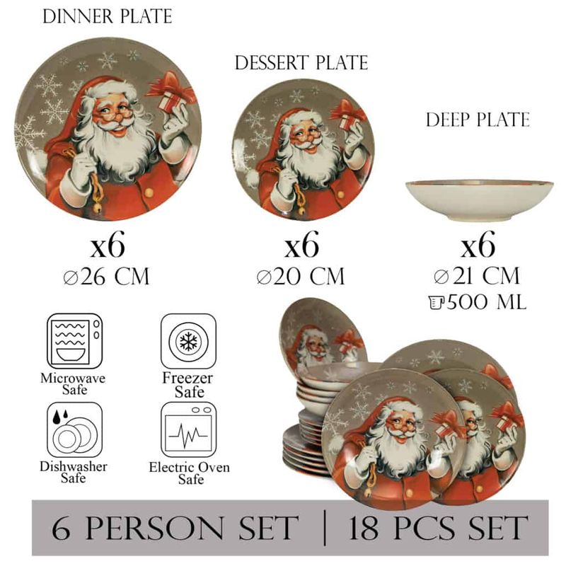 Casa si Gradina - Bucatarie si vesela - Vesela si tacamuri - Farfurii si boluri - Set farfurii 18 piese, pentru 6 persoane, Santa Claus, Cesiro, Multicolor - Infinity.ro