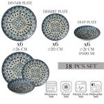 Casa si Gradina - Bucatarie si vesela - Vesela si tacamuri - Farfurii si boluri - Set farfurii 18 piese, 6 persoane, set cu farfurie adancă-Ensemble Serenità Blu - Set Veselă Italiană Porțelan - Infinity.ro