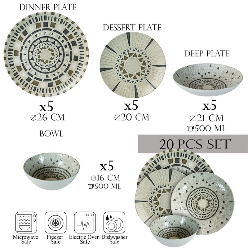 Casa si Gradina - Bucatarie si vesela - Vesela si tacamuri - Farfurii si boluri - Set farfurii 20 piese, 5 persoane -Ensemble Sogno - Set Veselă Italiană Porțelan - Infinity.ro