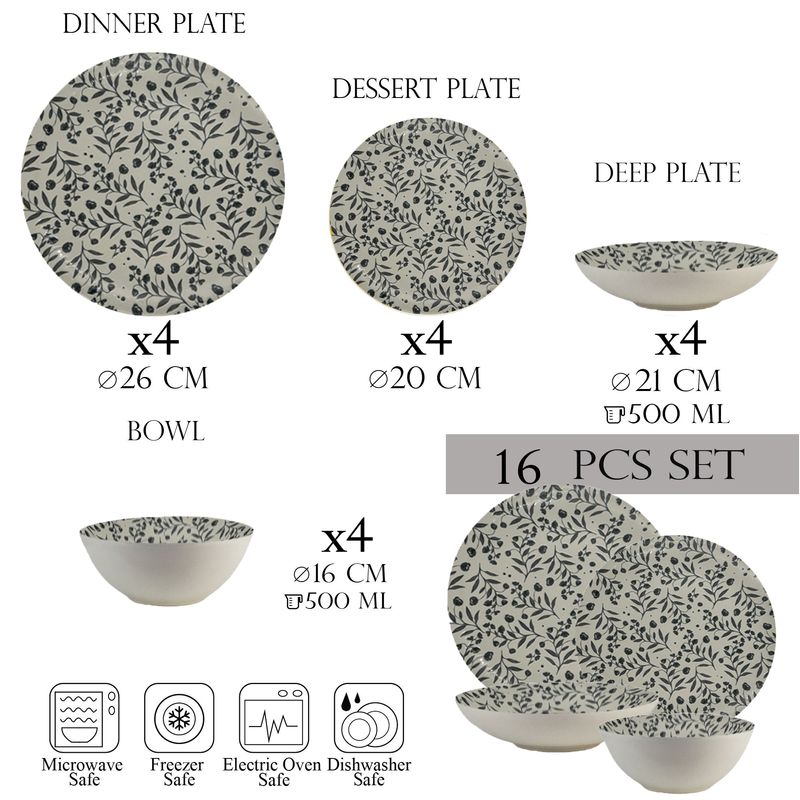 Casa si Gradina - Bucatarie si vesela - Vesela si tacamuri - Farfurii si boluri - Set farfurii 16 piese, 4 persoane- Fiori di Ciliegio - Set Veselă Italiană Porțelan - Infinity.ro
