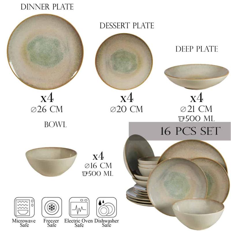 Casa si Gradina - Bucatarie si vesela - Vesela si tacamuri - Farfurii si boluri - Set farfurii 16 piese, pentru 4 persoane, Shell, Cesiro, Crem deschis cu margine maro - Infinity.ro