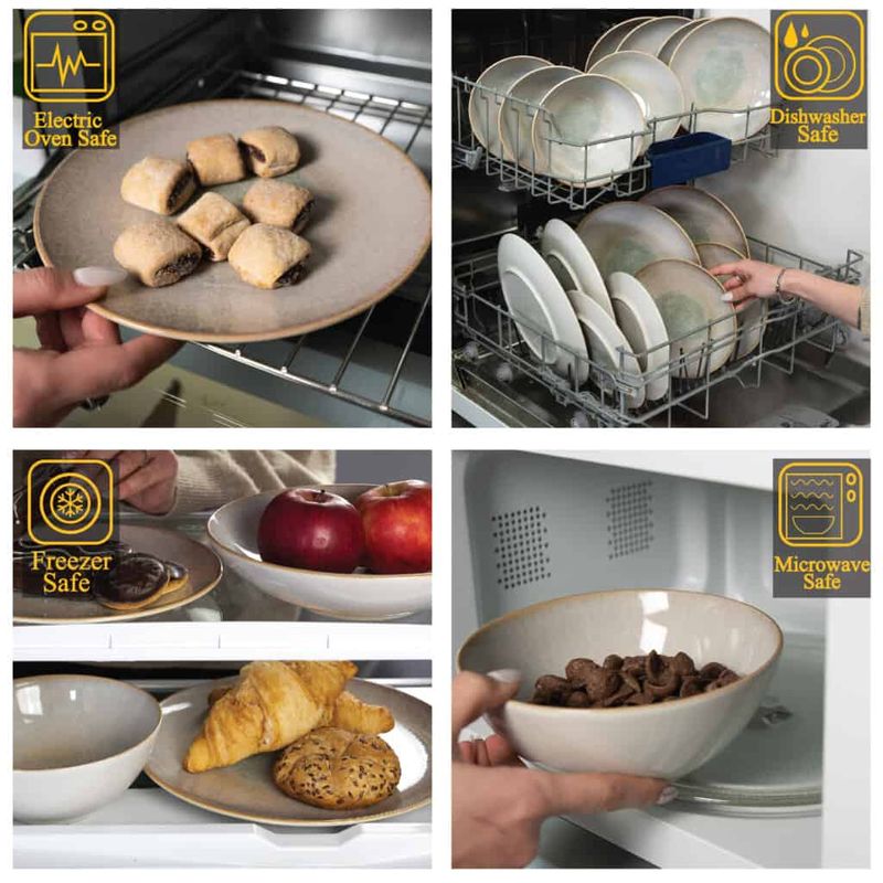 Casa si Gradina - Bucatarie si vesela - Vesela si tacamuri - Farfurii si boluri - Set farfurii 16 piese, pentru 4 persoane, Shell, Cesiro, Crem deschis cu margine maro - Infinity.ro