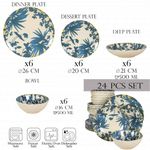 Casa si Gradina - Bucatarie si vesela - Vesela si tacamuri - Farfurii si boluri - Set farfurii 24 piese, pentru 6 persoane, Hawaii, Cesiro, Alb ivoire cu frunze albastru inchis - Infinity.ro
